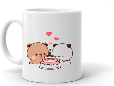 shree shivaye enterprise Dudu & Bubu Printed Ceramic Coffee – Cute Birthday Theme | 325ml Ceramic Coffee Mug(325 ml)