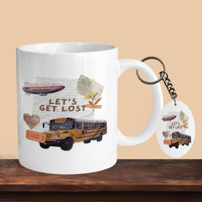 VM SHOPPING MALL Lets Get Lost R-O Ceramic Coffee Mug(330 ml, Pack of 2)