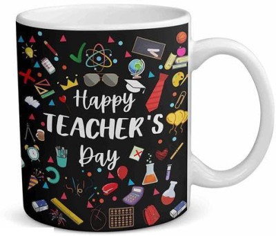 AASTHA IMAGINE Happy Teachers Day Printed Black Ceramic Ceramic Coffee Mug(350 ml)