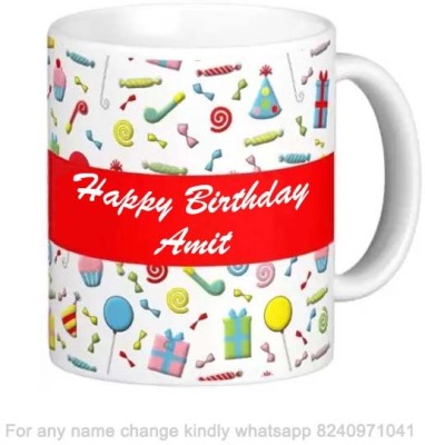 GNS Happy Birthday Gift for Amit Cake theme Message 011 Ceramic Coffee Mug(325 ml)