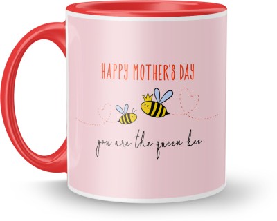 MUGKIN Happy Mothers day Printed Inner & Handle Red Coloured Ceramic 350ML (momR36) Ceramic Coffee Mug(350 ml)