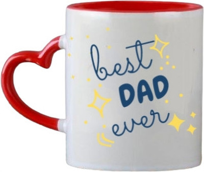 PRINT YOUR DREAM Best Dad Ever Heart Shape Handle Printed Coffee Ceramic Coffee Mug(330 ml)