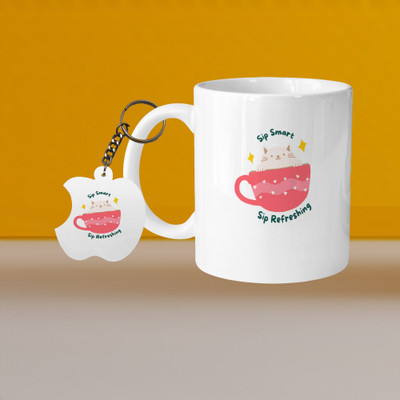 VM MALL 101_Perfect for Coffee and Tea - With Keychain VM Sip Smart Sip Refershing L A Ceramic Coffee Mug(329 ml)