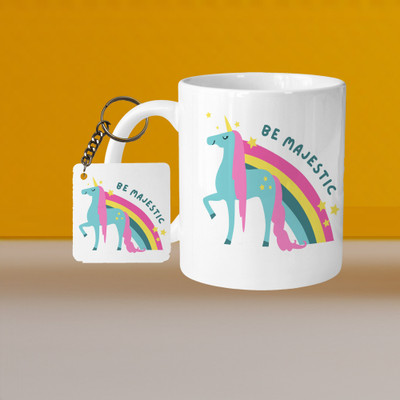 VMSHOPPINGMART 101_Perfect for Coffee and Tea - With Keychain VM Be Majestic L S Ceramic Coffee Mug(333 ml, Pack of 2)