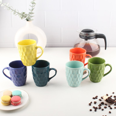 Anwaliya Anya Glossy Assorted Color Ceramic Coffee Mug(280 ml, Pack of 6)
