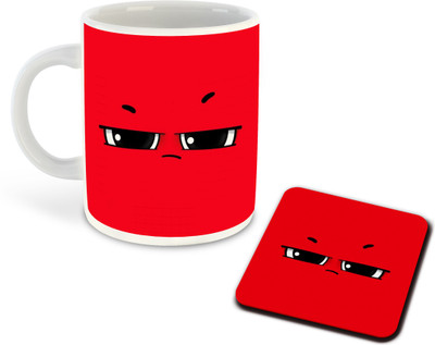FLEXERSTYLE NEW2025-Cartoon Face Expressions White Ceramic Coffee With Coaster - D2 Ceramic Coffee Mug(325 ml)