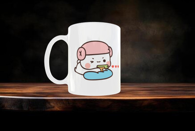 SOANSTAR INTERNATIONAL Cute Gamer Couple Ceramic (Front & Back Design, 330 ml) Ceramic Coffee Mug(350 ml)