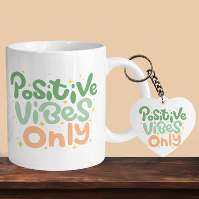 VMSHOPPINGMART 101_Positive Vibes Only R-H Ceramic Coffee Mug(330 ml, Pack of 2)