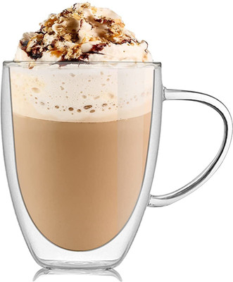 We3 Glass Coffees with Handle Insulated Layer Clear Borosilicate Coffee Cup Glass Coffee Mug(350 ml)