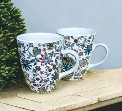 Revaroots Handmade Ceramic floral coffee/Tea/Milk (Set of 2) Ceramic Coffee Mug(300 ml, Pack of 2)