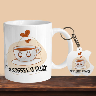 VM MALL 101_It’S A Coffe O Clock R-A Ceramic Coffee Mug(330 ml, Pack of 2)