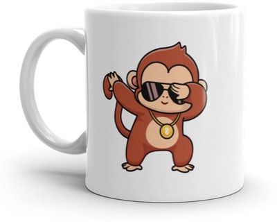 FlashTale Monkey Doing Dab Printed White Ceramic Coffee Mug(350 ml)