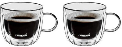 Femora Double Wall Coffee 235ml (8 Ounces), (Pack of 2), Heat Resistant Glass Bath Mug(235 ml, Pack of 2)
