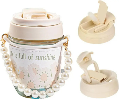 AANZIA Pearl Bracelet Double Drinking Glass Cup Coffee Cup Water Bottles with Straw Glass Tumbler(500 ml)