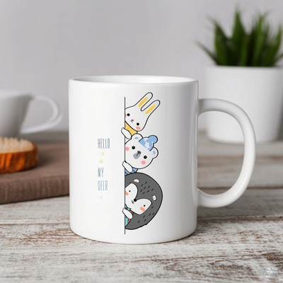 Vihaan Fashions Hello My Deer Cute Cartoon Illustration Printed Ceramic Coffee Mug(350 ml)