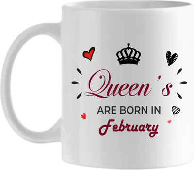 Nova Creations Microwave Safe Queens are born in February Ceramic Coffee Mug(325 ml)