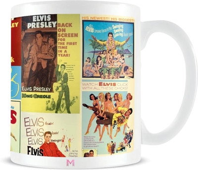 MaddockCorp Elvis Presley Retro Movie Poster Collage Printed White Ceramic Coffee Mug(350 ml)