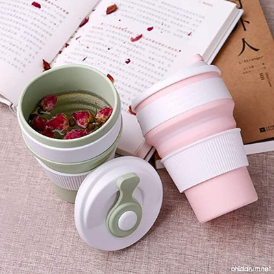 Black mirror Food Grade Silicone Collapsible Portable Tea Coffee Water Thermos Travel Cup Plastic, Stainless Steel Coffee Mug(350 ml, Pack of 2)