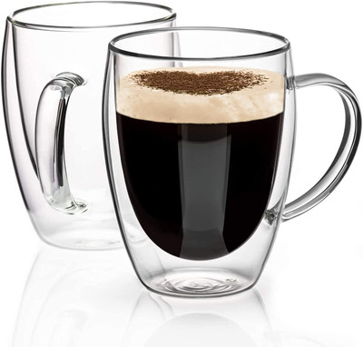 Sophronal Double Walled Glass Coffees Glass With Handles Double Wall Cups Glass Coffee Mug(250 ml)