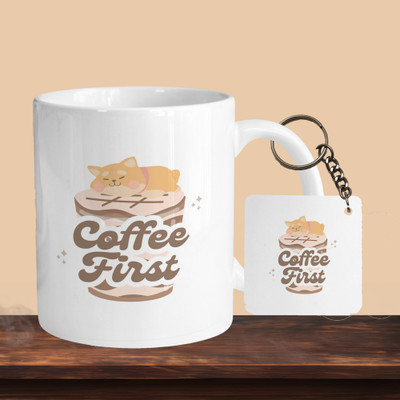 VM SHOPPING MALL Coffee First R-S Ceramic Coffee Mug(330 ml, Pack of 2)
