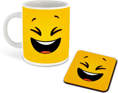 FLEXERSTYLE NEW2025-Cartoon Face Expressions White Ceramic Coffee With Coaster - D12 Ceramic Coffee Mug(325 ml)