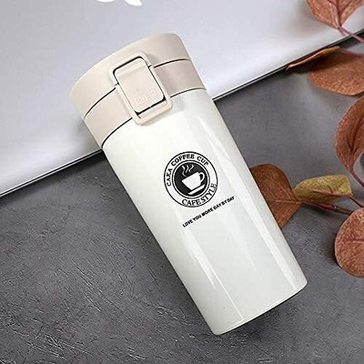 Nirvaana Thermos Flask with Lid Insulated Travel Tea and Coffee Portable Thermal Cup Plastic Coffee Mug(400 ml)