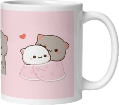 ViniCreations Clapcart Taddy Love Couple Designer Printed,Cute Teddy Caring Design Ceramic Coffee Mug(330 ml)