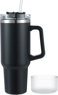 HRKH 40 oz Black Travel Tumbler Bottle with Straw & Lid | Insulated Sipper Hot & Cold Stainless Steel Tumbler(1200 ml)