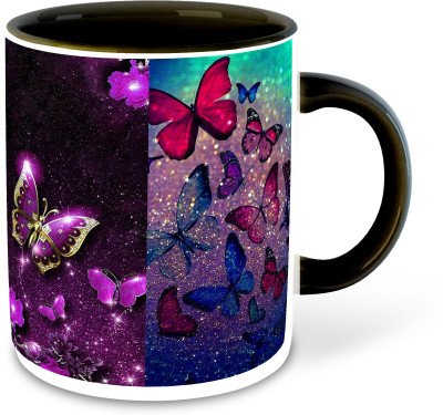 whats your kick new-wyk_Butterfly Lover Printed Black Coffee With Coaster-D23 Ceramic Coffee Mug(325 ml)