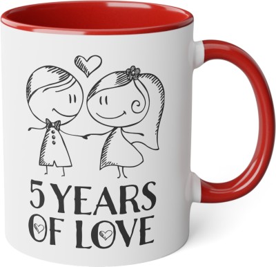 Couples Emotion 5 Year of love printed gift for couple / valentine day / anniversary Inner Red Ceramic Coffee Mug(325 ml)