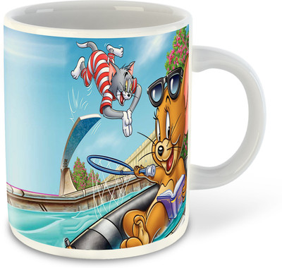 FLEXERSTYLE NEW2025-Tom & Jerry Printed White Coffee With Coaster - D25 Ceramic Coffee Mug(325 ml)