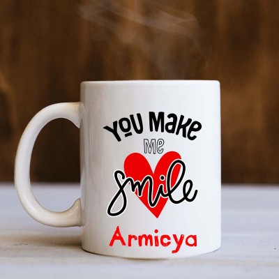 badri creations You Make Me Smile Armicya White Ceramic Coffee Mug(350 ml)