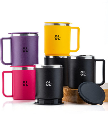 Craftlayout Tokyo Tea Cup/Coffee Double Wall Stainless Steel Inner & Plastic Outer Body Plastic Coffee Mug(300 ml, Pack of 2)