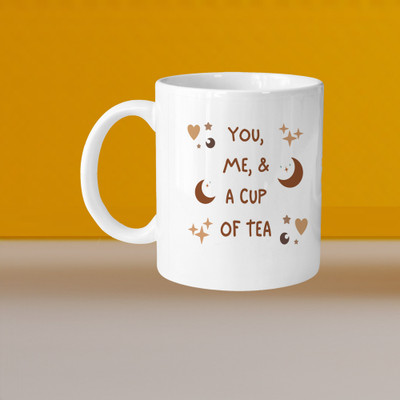 Print Ginnie 101_Perfect for Coffee and Tea - Single Pack VM You Me & A Cup Of Tea L Ceramic Coffee Mug(325 ml)