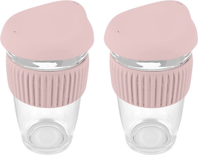 Baskety Mug With Insulated Sleeve, 500ML Set of 1 Pink Glass Coffee Mug(500 ml, Pack of 2)