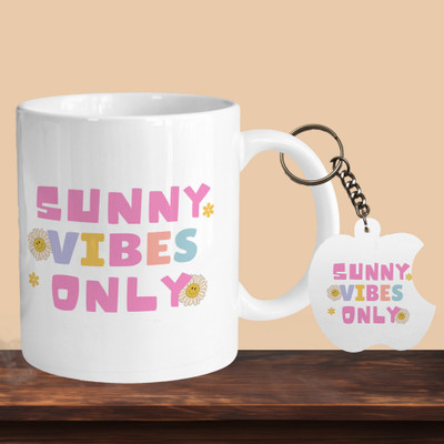 VM SHOPPING MALL Sunny Vibes Only R-A Ceramic Coffee Mug(330 ml, Pack of 2)
