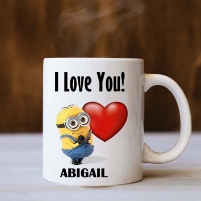 badri creations I Love You Abigail White Ceramic Coffee Mug(350 ml)