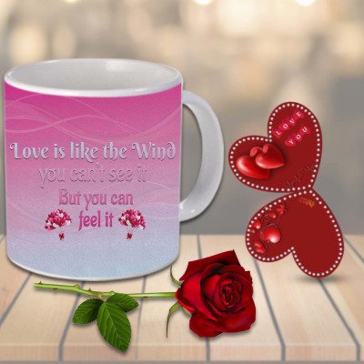 AWANI TRENDS Ceramic Coffee and Artificial Red Rose and Love Greeting-0027 Ceramic Coffee Mug(350 ml)