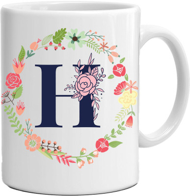 Acrebees Name First Letter H Printed On, Name Printed Coffee For Gifting Purpose Ceramic Coffee Mug(350 ml)