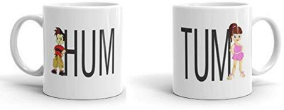 ADRON 2 Pcs Hum And Tum Printed Coffee Ceramic Coffee Mug(350 ml, Pack of 2)