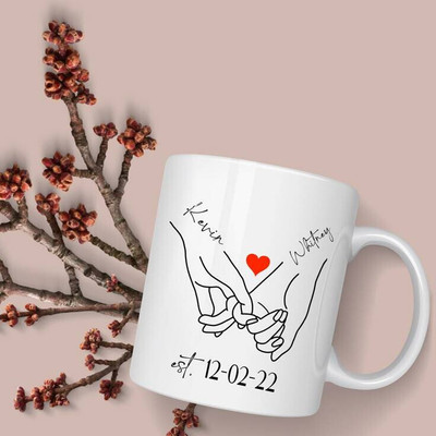 Otaku Creation Pinky Promise Hands with Custom Names & Date(330 ml) Ceramic Ceramic Coffee Mug(330 ml)