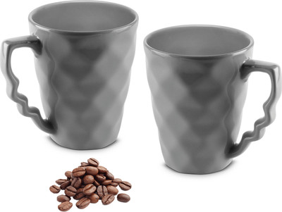 Urban Chef Ceramic Handcrafted Microwave Safe Diamond Plain Grey Milk/Coffee/Tea/Beverage with Handle Ceramic Coffee Mug(225 ml, Pack of 2)