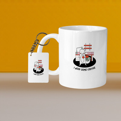 Print Ginnie 101_Perfect for Coffee and Tea - With Keychain VM I Need Some Coffee L R Ceramic Coffee Mug(325 ml)