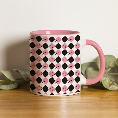 ZORI Pink And Black Dot Premium Quality Glossy Finished,1 Piece (Pink) Ceramic Coffee Mug(350 ml)