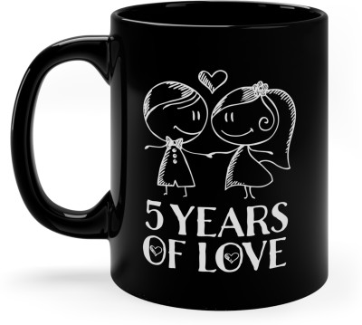 Couples Emotion 5 Year of love printed gift for couple / valentine day / anniversary Black Ceramic Coffee Mug(325 ml)