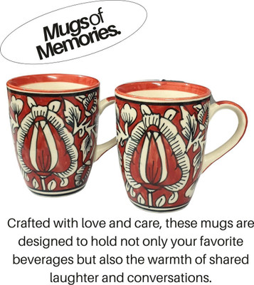 Brills Mughal Art Design Hand Painted,Handcrafted- Red - Ceramic Coffee Mug(250 ml, Pack of 2)