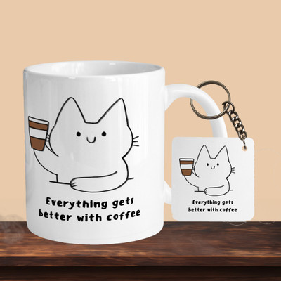 Printhorizon 101_Everything Gets Bettwer With Coffee R-S Ceramic Coffee Mug(330 ml, Pack of 2)