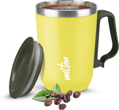 MILTON Cool Touch Coastal 350 Stainless Steel with Lid,Yellow, Hot & Cold Beverages Stainless Steel Coffee Mug(300 ml)