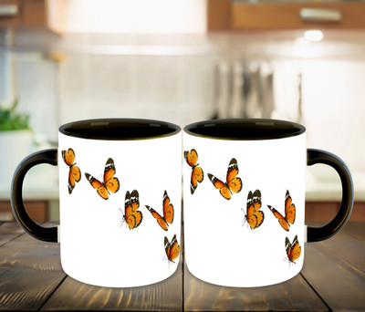 FLEXERSTYLE NEW2025-Butterfly Lover Printed Black Coffee With Coaster-D19 Ceramic Coffee Mug(325 ml)
