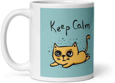 Mr UVD Keep Clam with Little Cat Ceramic Coffee Mug(350 ml)
